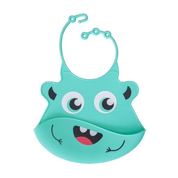 Babador De Silicone Papi Monstrinhos Baby Com Bolso - Verde Água
